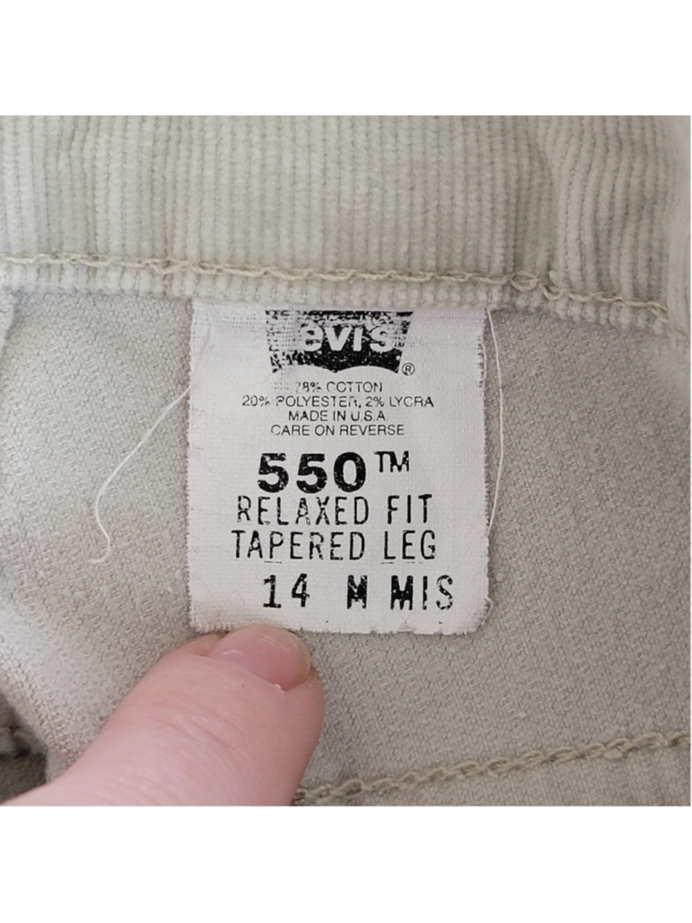 Vintage Levi's 550 Relaxed Fit Tapered Leg Pants Light Khaki Beige Corduroy USA - Picture 12 of 13